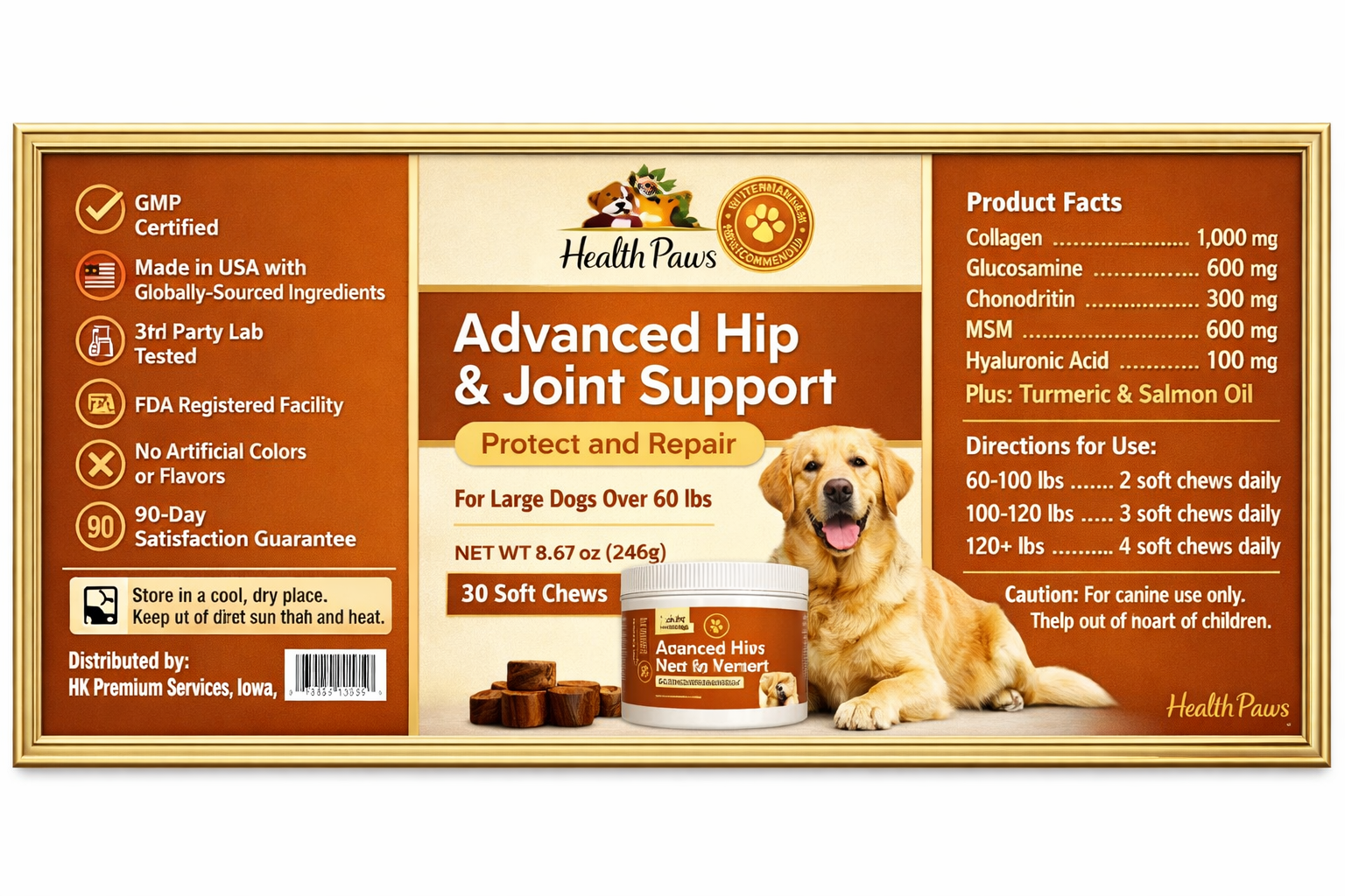 Advanced Dog Hip & Joint Supplement with Glucosamine – 30 Flavored Chews