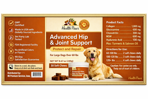 Advanced Dog Hip & Joint Supplement with Glucosamine – 30 Flavored Chews