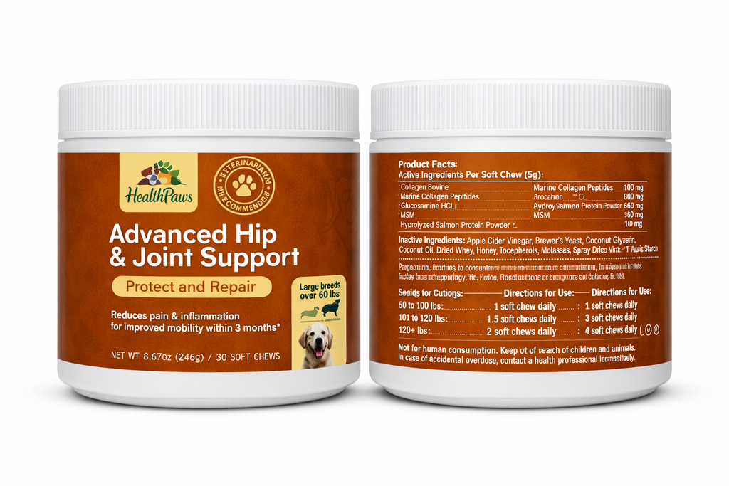 Advanced Dog Hip & Joint Supplement with Glucosamine – 30 Flavored Chews